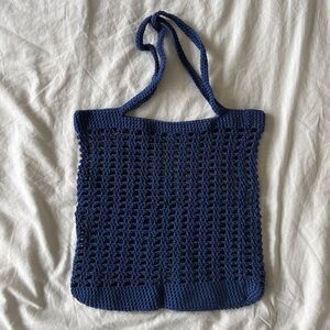 Navy Blue Crochet Tote Bag
